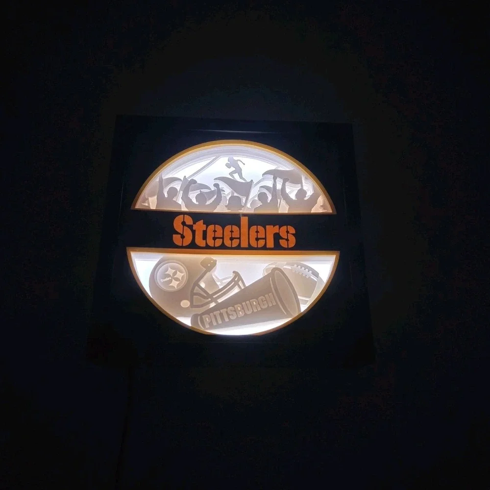 PITTSBURGH STEELERS LED SHADOW BOX LIGHT 3D PAPERCUT LIGHTED MAN CAVE 10X10 NFL